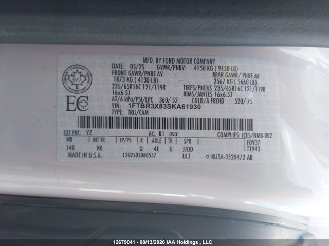 Ford Transit T-250 2025 1FTBR3X83SKA61930 Image 9