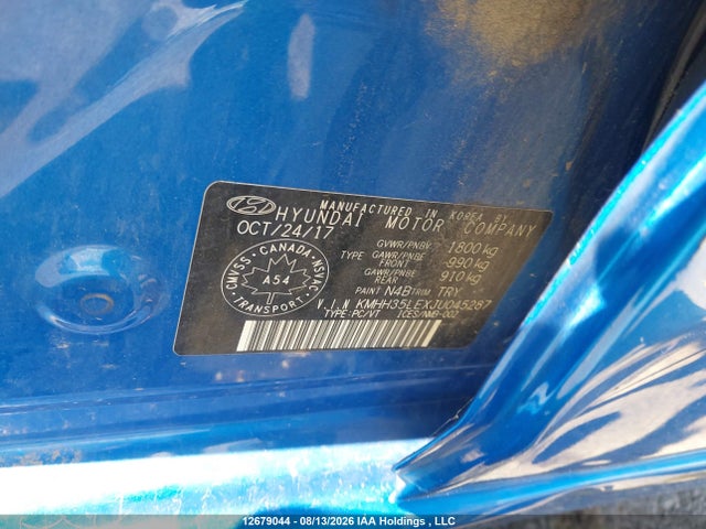 2018 Hyundai Elantra Gt Gl Se მანქანა იყიდება აუქციონზე, vin: KMHH35LEXJU045287, აუქციონის ნომერი: 12679044