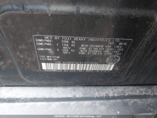 4S4BSFNC6F3359686 Subaru Outback 3.6r Limited Package