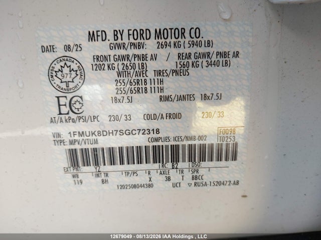 Aukcja sprzedaży 2025 Ford Explorer Active, vin: 1FMUK8DH7SGC72318, numer aukcji: 12679049