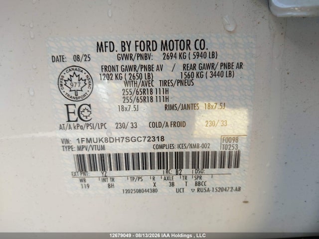 Aukcja sprzedaży 2025 Ford Explorer Active, vin: 1FMUK8DH7SGC72318, numer aukcji: 12679049