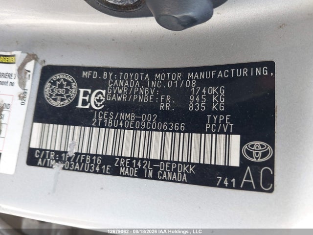Продаж на аукціоні авто 2009 Toyota Corolla S/le/xle, vin: 2T1BU40E09C006366, номер лоту: 12679062