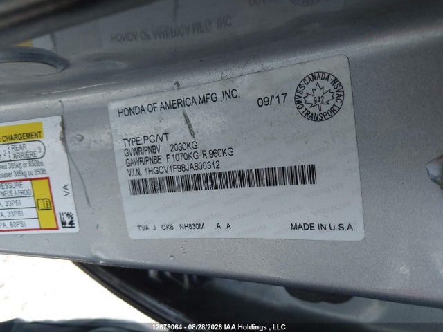 1HGCV1F98JA800312 Honda Accord Touring
