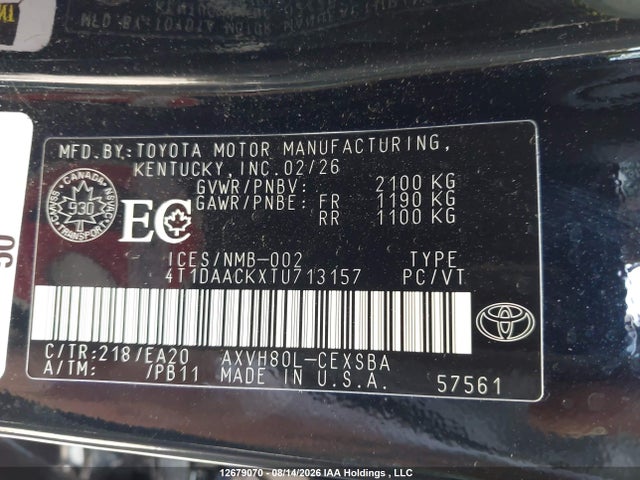 4T1DAACKXTU713157 Toyota Camry Xse/night Shade/le/xle/se