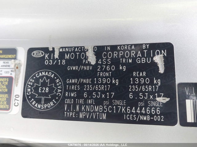 Продажа на аукционе авто 2019 Kia Sedona Lx/lx+, vin: KNDMB5C17K6444666, номер лота: 12679076
