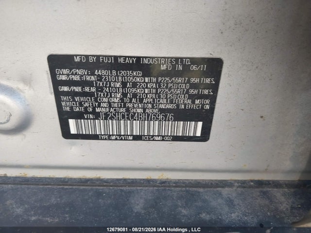 Продажа на аукционе авто 2011 Subaru Forester Limited, vin: JF2SHCEC4BH769676, номер лота: 12679081