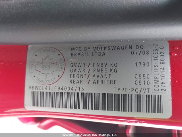Продажа на аукционе авто 2009 Volkswagen City Golf 2.0l, vin: 9BWEL41J594004715, номер лота: 12679087
