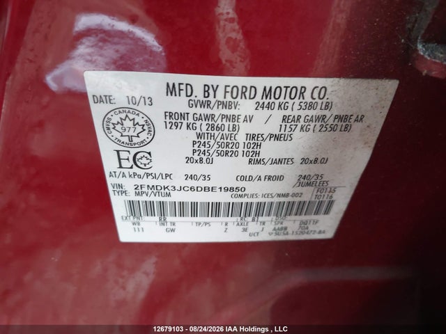 Продажа на аукционе авто 2013 Ford Edge Sel, vin: 2FMDK3JC6DBE19850, номер лота: 12679103
