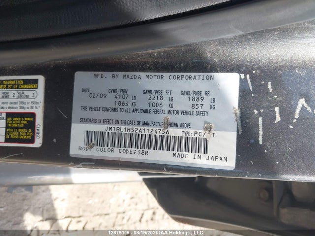 12679105 :رقم المزاد ، JM1BL1H52A1124756 vin ، 2010 Mazda Mazda3 Gs/gt مزاد بيع