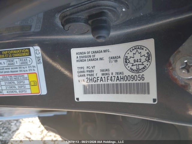 12679113 :رقم المزاد ، 2HGFA1F47AH009056 vin ، 2010 Honda Civic Dx-g مزاد بيع