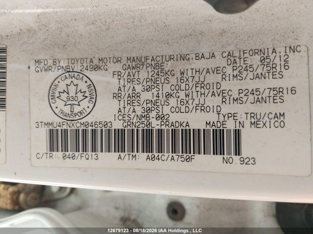 Aukcja sprzedaży 2012 Toyota Tacoma Double Cab Long Bed, vin: 3TMMU4FNXCM046503, numer aukcji: 12679123