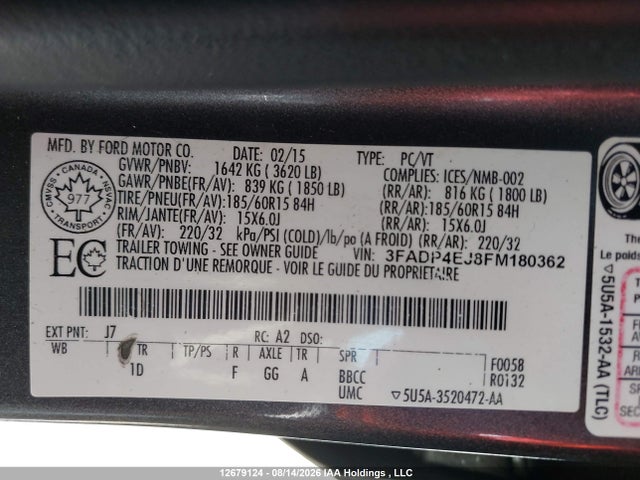 3FADP4EJ8FM180362 Ford FIESTA SE