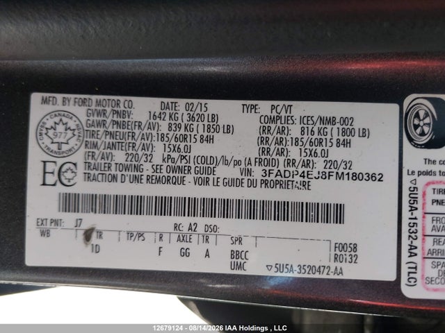 3FADP4EJ8FM180362 Ford FIESTA SE