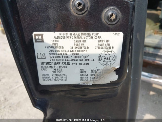 Продаж на аукціоні авто 2003 Gmc Sierra 2500hd Sl/sle/slt, vin: 1GTHK29103E162318, номер лоту: 12679127