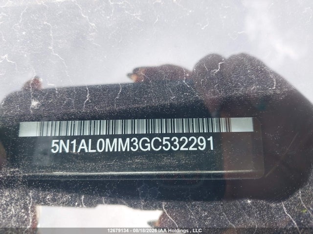 12679134 :رقم المزاد ، 5N1AL0MM3GC532291 vin ، 2016 Infiniti Qx60 مزاد بيع