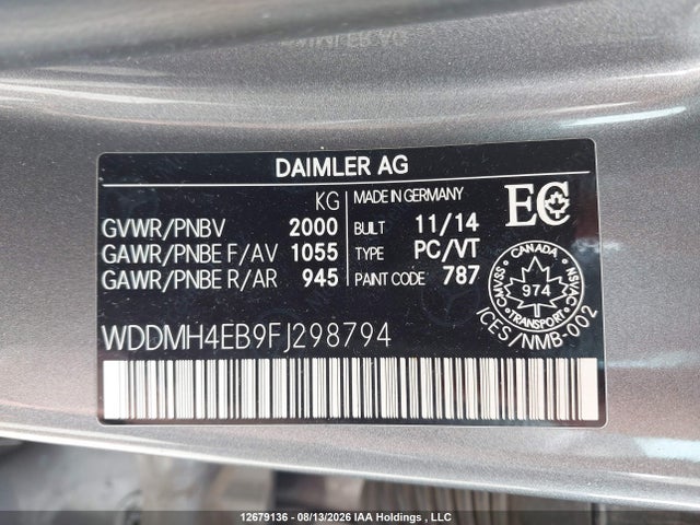 2015 Mercedes-benz B250 მანქანა იყიდება აუქციონზე, vin: WDDMH4EB9FJ298794, აუქციონის ნომერი: 12679136