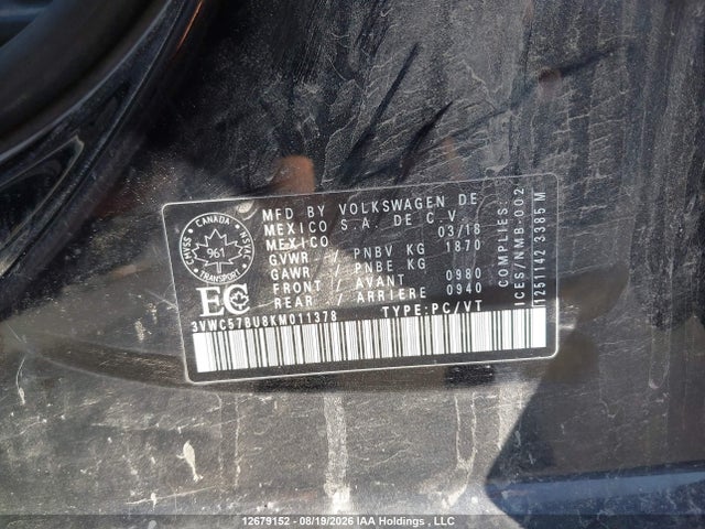 3VWC57BU8KM011378 Volkswagen Jetta S/se/r-line