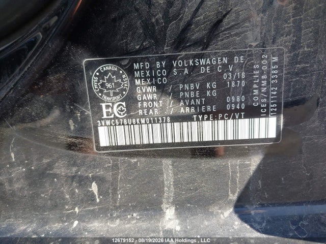 3VWC57BU8KM011378 Volkswagen Jetta S/se/r-line