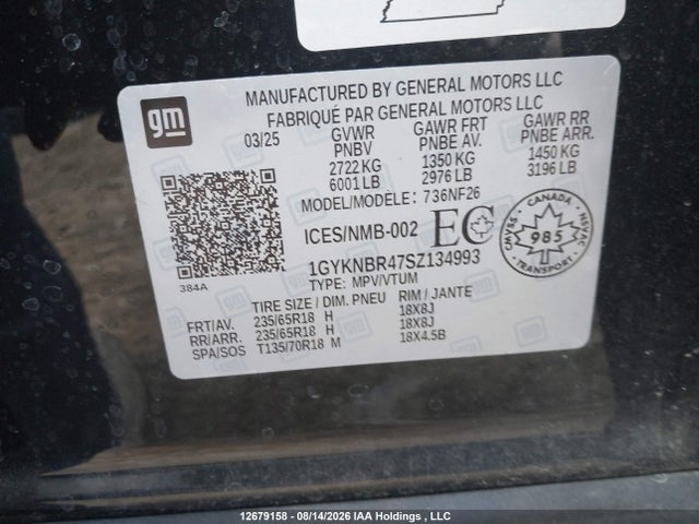 Продаж на аукціоні авто 2025 Cadillac Xt5, vin: 1GYKNBR47SZ134993, номер лоту: 12679158