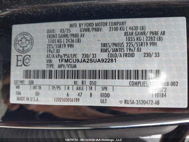 Ford Escape Platinum 2025 1FMCU9JA2SUA92281 Image 9