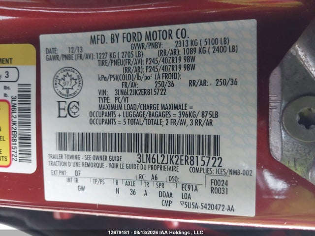 Lincoln MKZ 2014 3LN6L2JK2ER815722 Image 18
