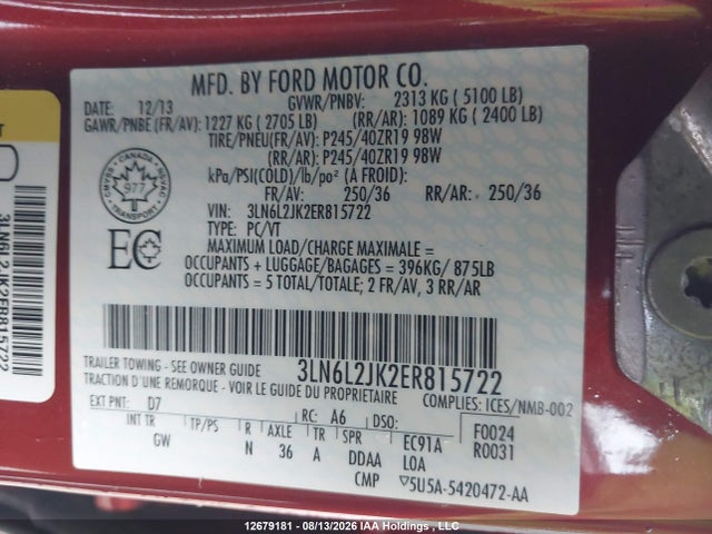 Lincoln MKZ 2014 3LN6L2JK2ER815722 Image 9