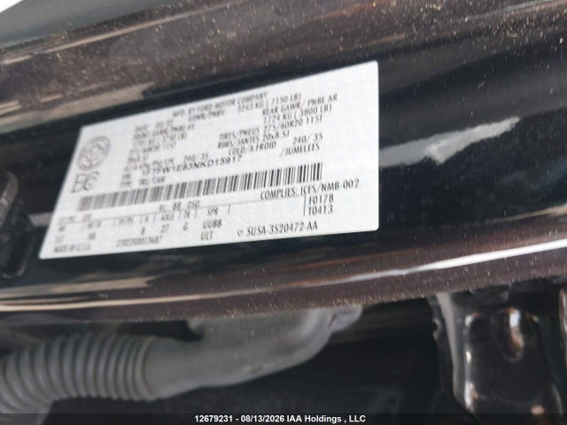 Aukcja sprzedaży 2022 Ford F150 Supercrew, vin: 1FTFW1E83NKD15917, numer aukcji: 12679231