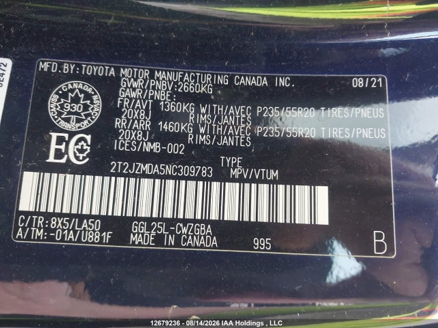 Продажа на аукционе авто 2022 Lexus Rx 350, vin: 2T2JZMDA5NC309783, номер лота: 12679236