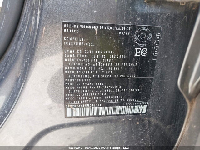 3VV2B7AX5NM098634 Volkswagen TIGUAN SE