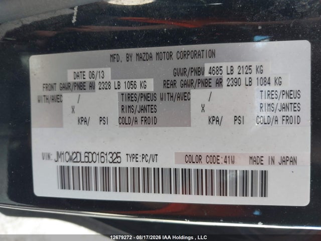 Продажа на аукционе авто 2013 Mazda 5 Mazda Gt, vin: JM1CW2DL6D0161325, номер лота: 12679272