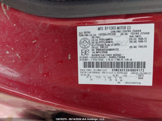 Продажа на аукционе авто 2004 Ford Freestar Se, vin: 2FMZA55284BB09172, номер лота: 12679279