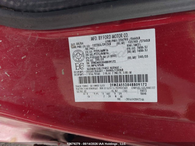 Продажа на аукционе авто 2004 Ford Freestar Se, vin: 2FMZA55284BB09172, номер лота: 12679279