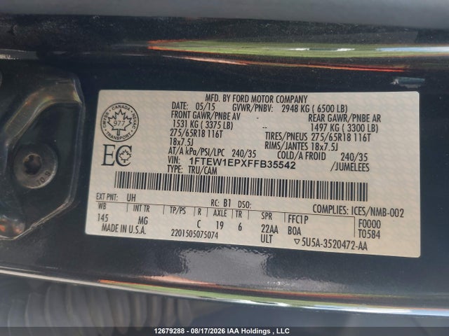 1FTEW1EPXFFB35542 Ford F-150 Xlt
