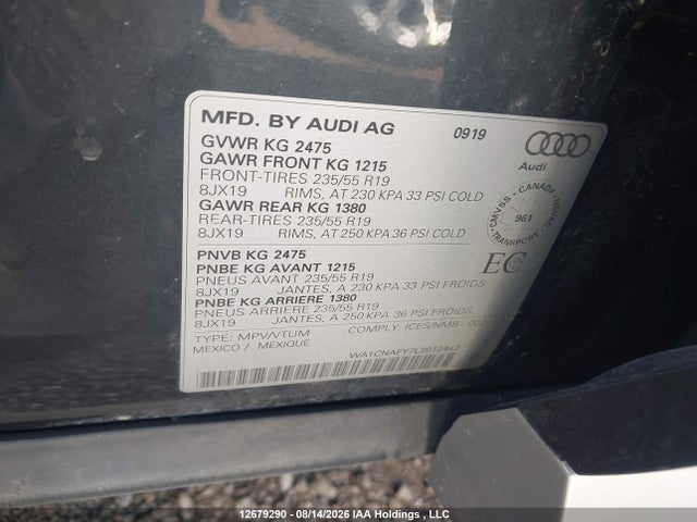 Продаж на аукціоні авто 2020 Audi Q5 Prestige, vin: WA1CNAFY7L2012442, номер лоту: 12679290