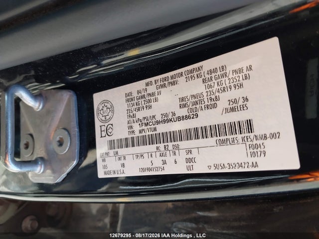 Ford ESCAPE SEL 2019 1FMCU9H99KUB88629 Image 19