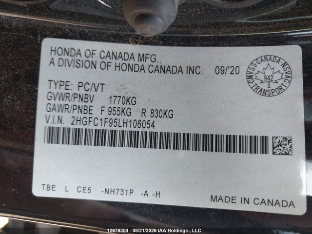 Honda Civic Touring 2020 2HGFC1F95LH106054 Image 9