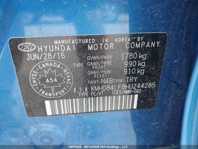 12679326 :رقم المزاد ، KMHD84LF8HU244285 vin ، 2017 Hyundai Elantra Se/value/limited مزاد بيع