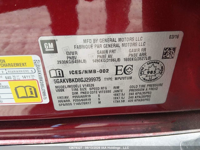 Buick Enclave Leather 2016 5GAKVBKD8GJ299975 Image 9