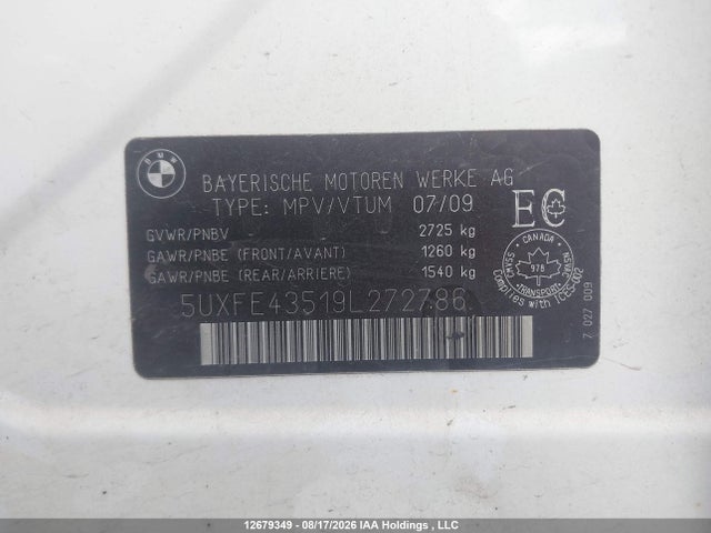 2009 Bmw X5 Xdrive30i მანქანა იყიდება აუქციონზე, vin: 5UXFE43519L272786, აუქციონის ნომერი: 12679349