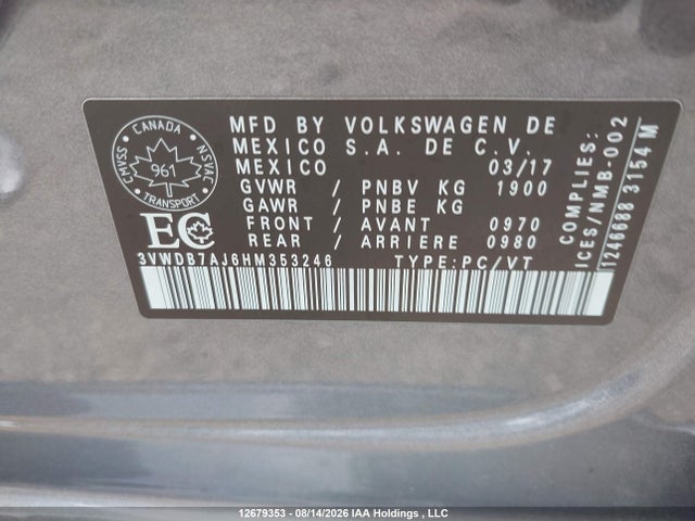 Volkswagen Jetta 2017 3VWDB7AJ6HM353246 Image 9