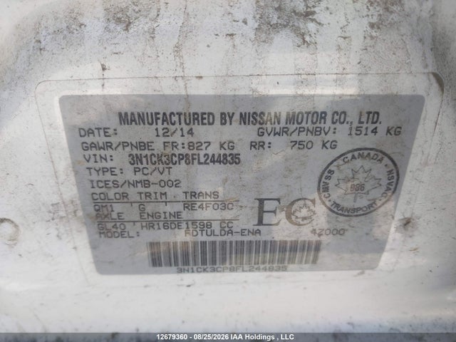 3N1CK3CP8FL244835 Nissan Micra