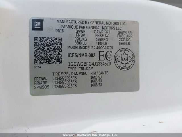 Chevrolet Express G2500 2018 1GCWGBFG4J1334520 Image 9