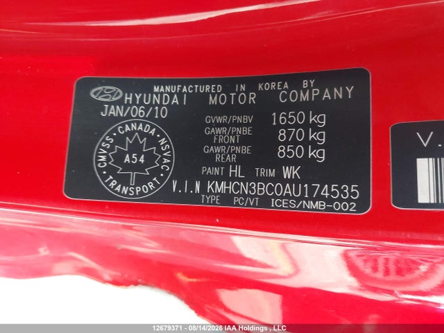 Aukcja sprzedaży 2010 Hyundai Accent L, vin: KMHCN3BC0AU174535, numer aukcji: 12679371