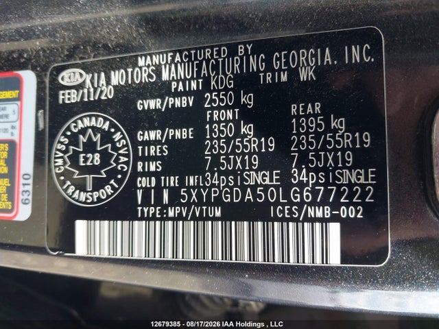 KIA SORENTO S 2020 5XYPGDA50LG677222 Image 18