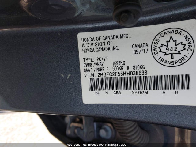 Продаж на аукціоні авто 2017 Honda Civic Lx, vin: 2HGFC2F55HH038638, номер лоту: 12679387