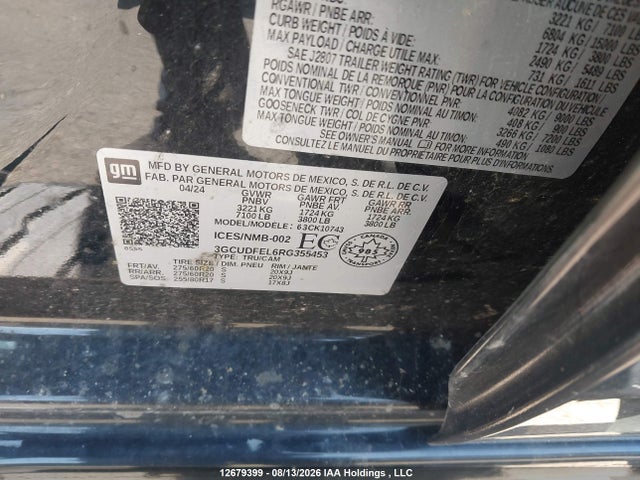12679399 :رقم المزاد ، 3GCUDFEL6RG355453 vin ، 2024 Chevrolet Silverado 1500 Lt Trail Boss مزاد بيع