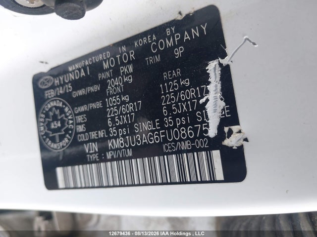 12679436 :رقم المزاد ، KM8JU3AG6FU086756 vin ، 2015 Hyundai Tucson Limited/se مزاد بيع