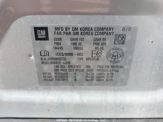 Aukcja sprzedaży 2017 Buick Encore Preferred, vin: KL4CJASB5HB107733, numer aukcji: 12679462