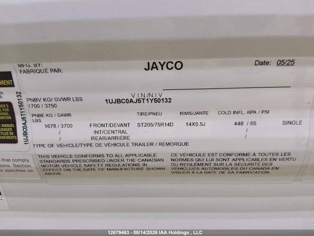 1UJBC0AJ5T1Y50132 Jayco Jayco