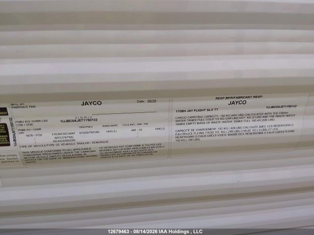 12679463 :رقم المزاد ، 1UJBC0AJ5T1Y50132 vin ، 2026 Jayco Jayco مزاد بيع